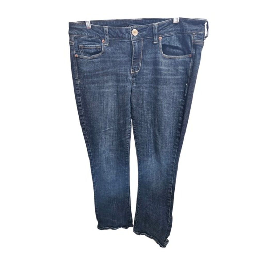American Eagle Womens Dark Wash Denim‎ Jeans Sequin Pockets 14 short